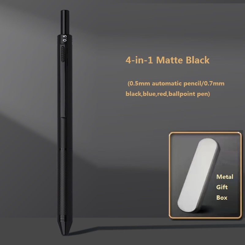 4 In 1 Multifunction Luxury Pen, 0.7mm 3 Color Ballpoint 0.5mm Mechanical Pencil, Gravity Sensor Metal Retractable Pens Długopis: green