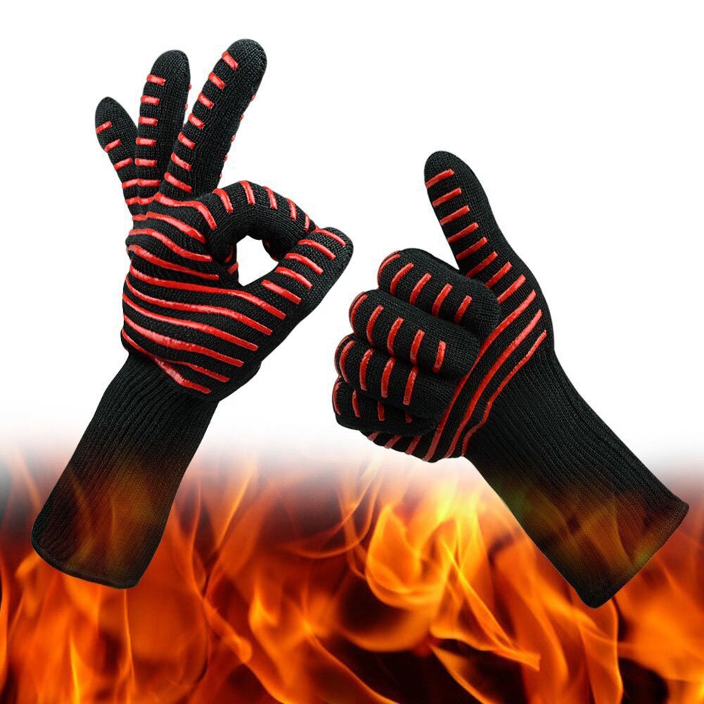 Holdbar bbq grillning madlavning handsker med høj temperatur, ekstrem varmebestandig ovn svejsning grill grill handsker: -en