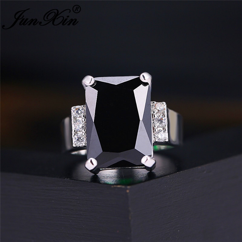 Vintage Vrouwelijke Mannelijke Zwart Groen Blauwe Steen Ring Rechthoek Zirconia Wedding Bands Engagement Ringen Voor Vrouwen Mannen Sieraden