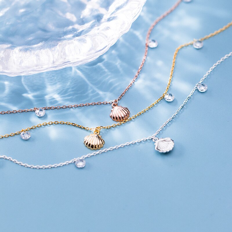 925 Sterling Silver Shell Zircon Ankle Bracelets Cute Anklets Foot Chains for Women Fine Jewelry