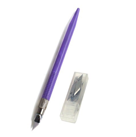 Plastic Handvat Hobby Mes Set Cutter Gereedschap Ambachten Scalpel Graver + 12 stks Blade Voor PCB Reparatie Mulit Pen Film Houtsnijwerk Tool: violet