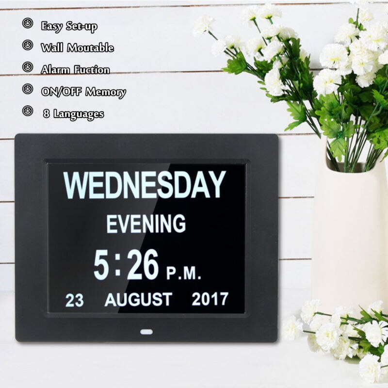 8 "digitale Wekker Extra Grote Non-Afgekort Dag Klok Datum Tijd Display Tafel Klokken voor Senioren Geheugen verlies Mensen