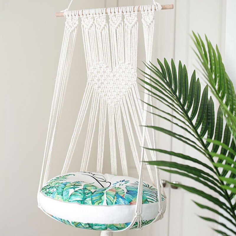 Large Macrame Cat Hammock Handwoven Tapestry Hanging Swing Cat Dog Bed Basket Home Bedroom Decoration Wall Hanging Without Mat