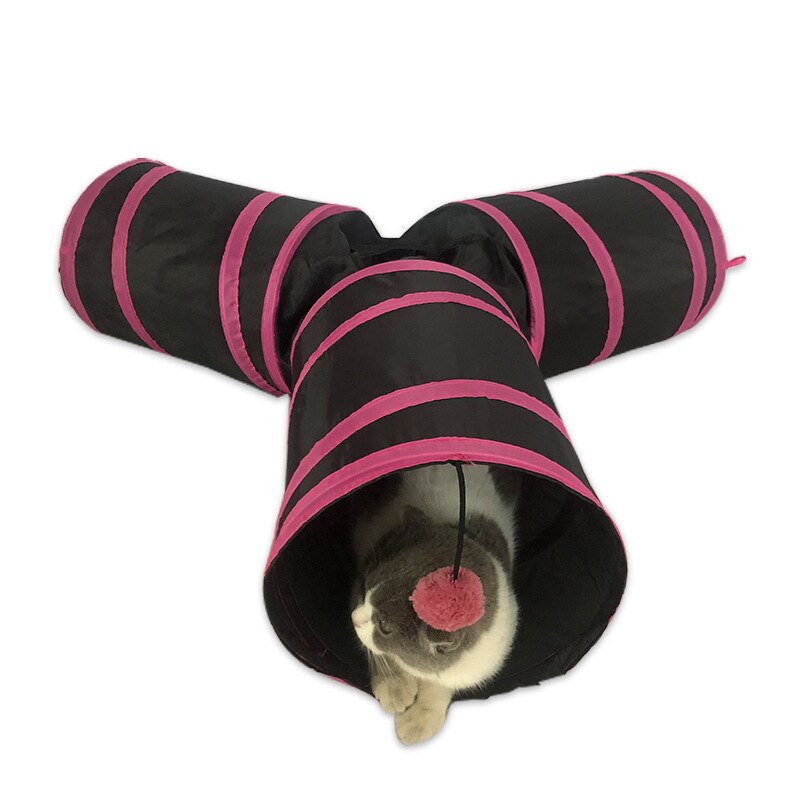 Tunnel de chat pliable pratique Tube pour animaux de compagnie jouet de jeu pliable intérieur extérieur Kitty chiot jouets pour Puzzle exercice masquage formation: Y Shape pink