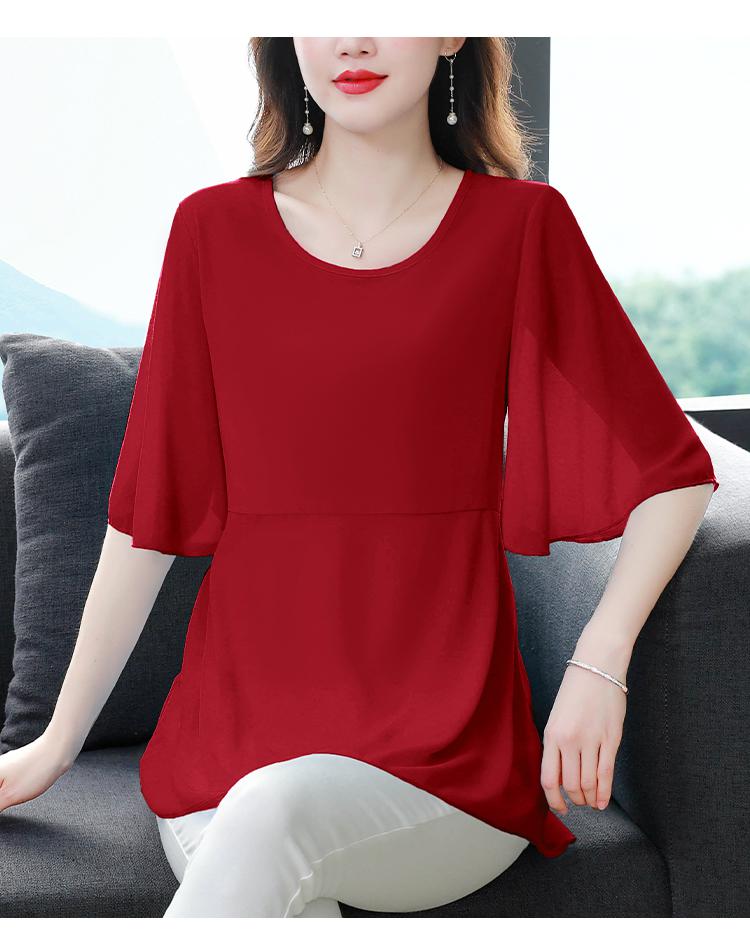 M -4xl lösa kläder kvinnor sommar kortärmade volangskjortor casual chiffong blommig tunika peplum toppar och blusar: 4xl / Röd