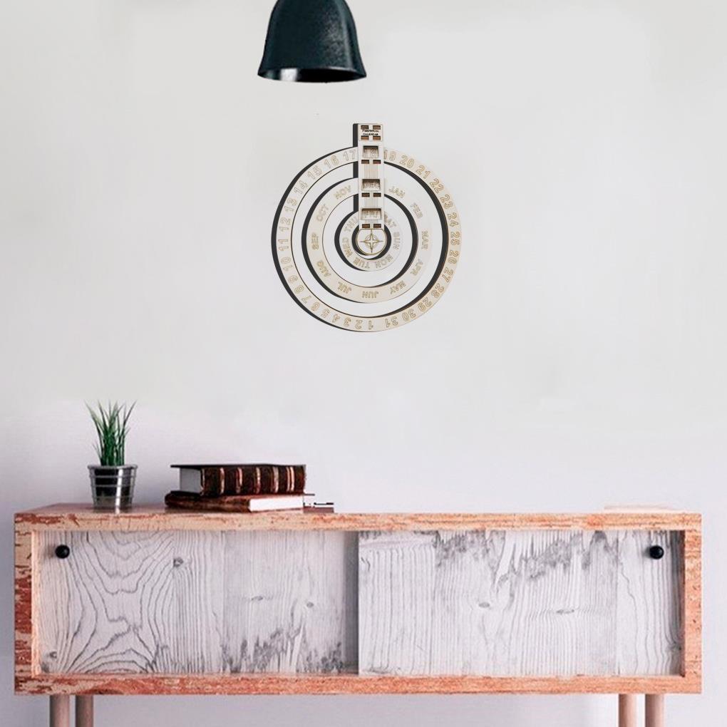Perpetual Calendar Wooden Wall Calendar Table Circular Rotating Calendar Wall Decoration Wall Hanging Crafts Decoration