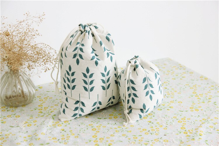 Leaf Linen Drawstring Bags for Sundries Travel Pouch Organizer Bags BB329