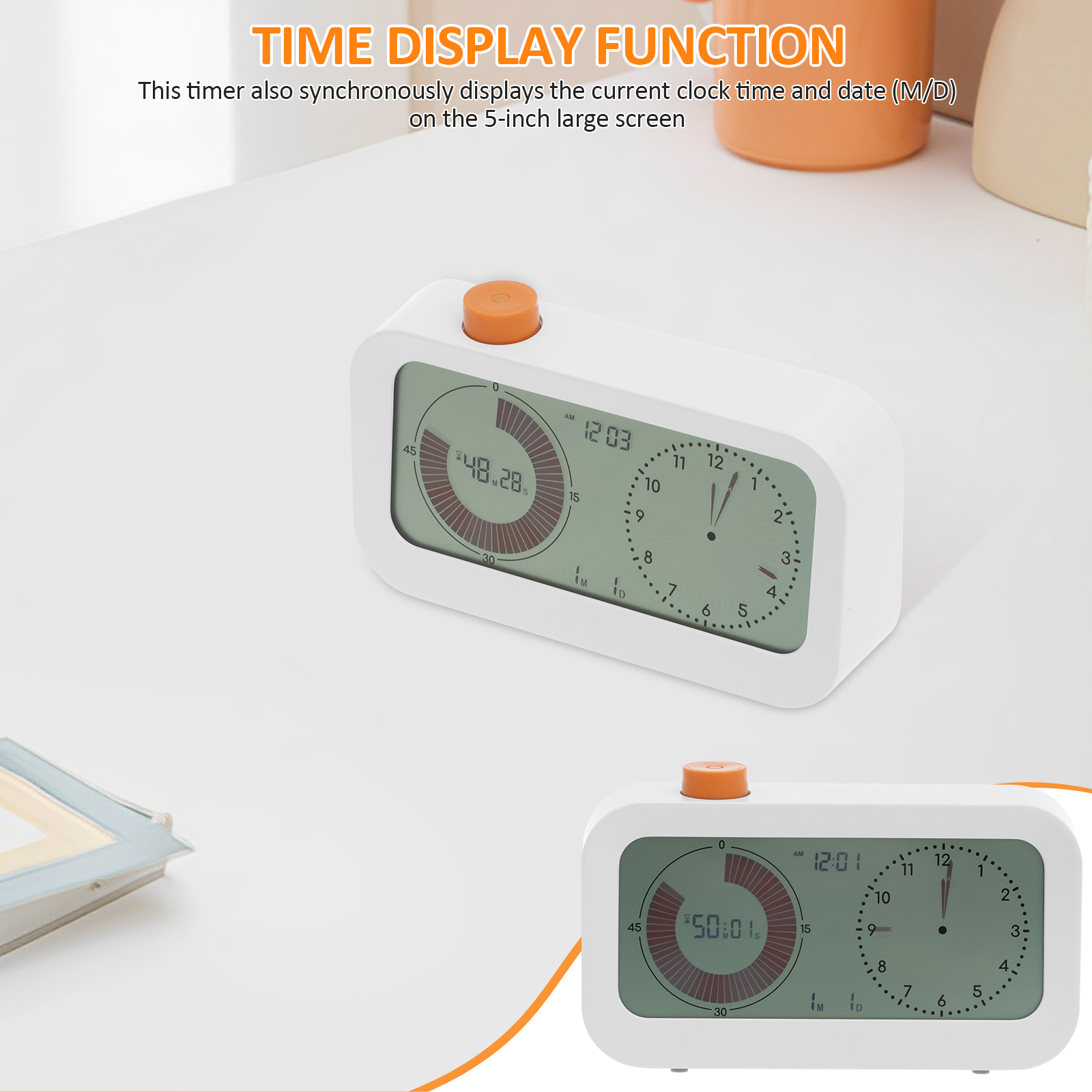 Dual Digital Visual Timer Double Dial 60 Minute Countdown Timer Time Management for Cooking Sport Alarm Calendar Display Clock