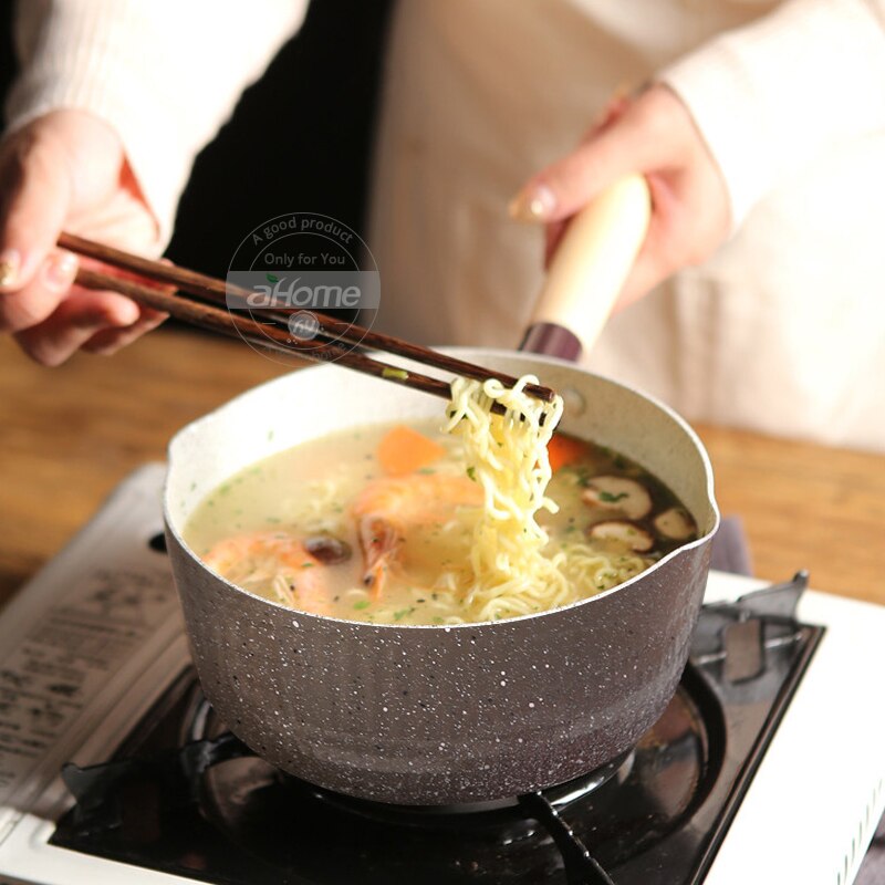 Japanese Style 18cm Cooking Pot Soup Stock Pots Kitchen Cookware Non-Stick Stew Pot for Gas and Induction Use