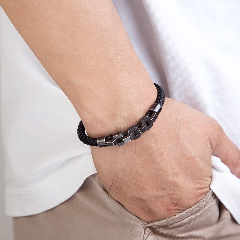 Vintage armbånd til mænd reb kæde smykker viking rustfrit stål læder mandlige armbånd motorcykel tilbehør venner