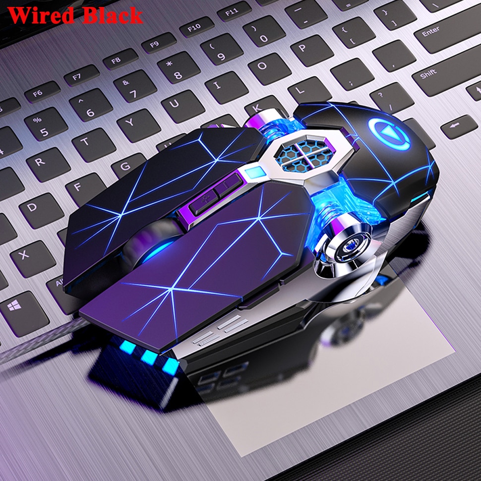Redstorm  a7 gaming mus genopladelig trådløs lydløs led baggrundsbelyst optisk ergonomisk gaming mus til pc bærbar computer: Kablet sort