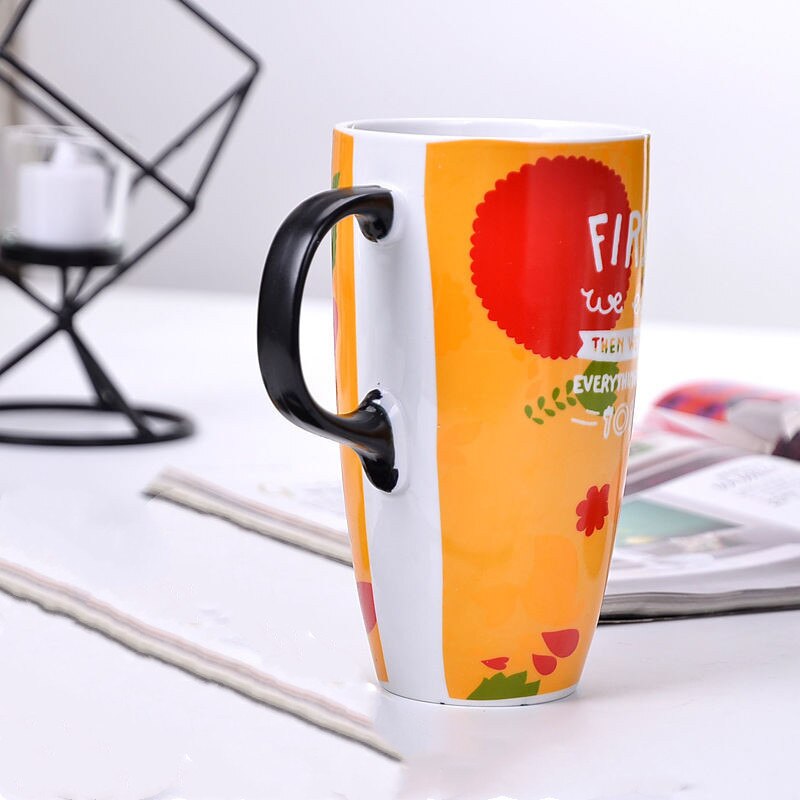 Fall Cute Cartoon Ceramic Coffee Milk Mug Mugs Breakfast Cereal Juice Red Tea Cup Student Friend Office Straw Cups: C3