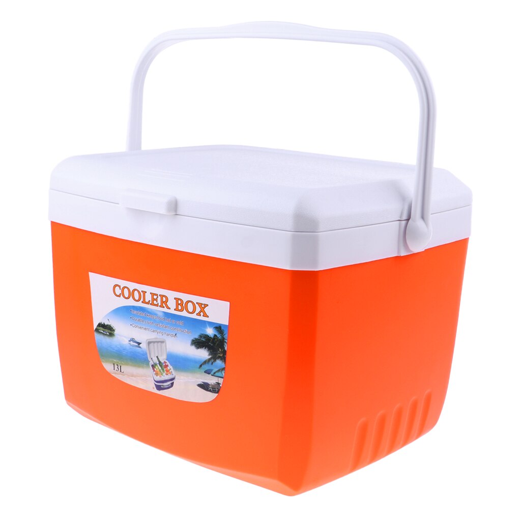 Lightweight 5/13L Drinks Food Cooler Box Ice Bucket with Handle for Camping Travel Fishing BBQ: Orange 13L