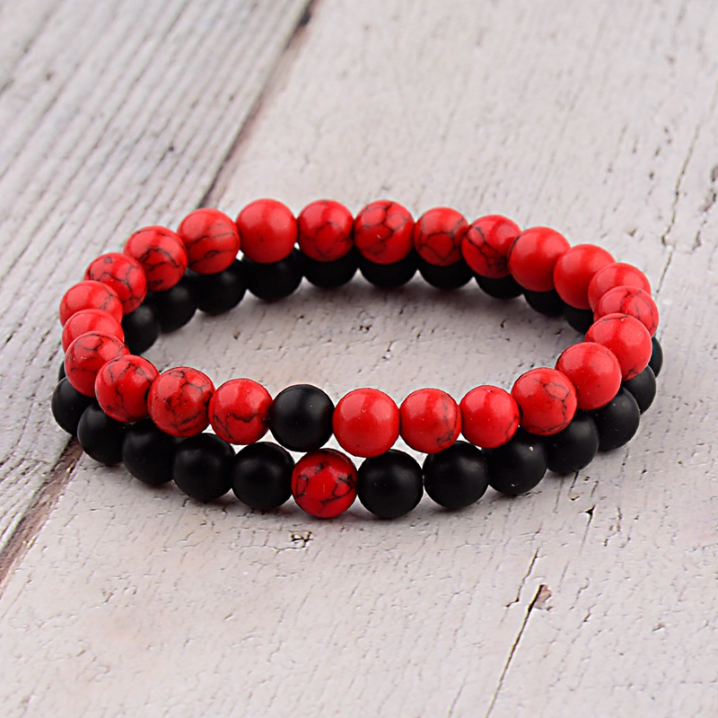 Amader 2 pièces/L Distance Bracelet pour femmes hommes bleu & noir pierre Yoga énergie perlée Couple Bracelets hommes dames WAB241: Red Black