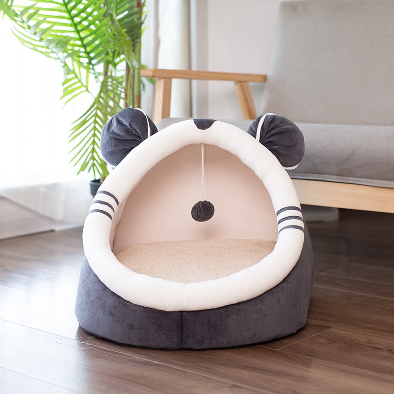 Semi-enclosed Foldable Cat House Cartoon-shaped Cute Cat Bed Warm Cozy Kitten Bed Collapsible: Color 2 / L