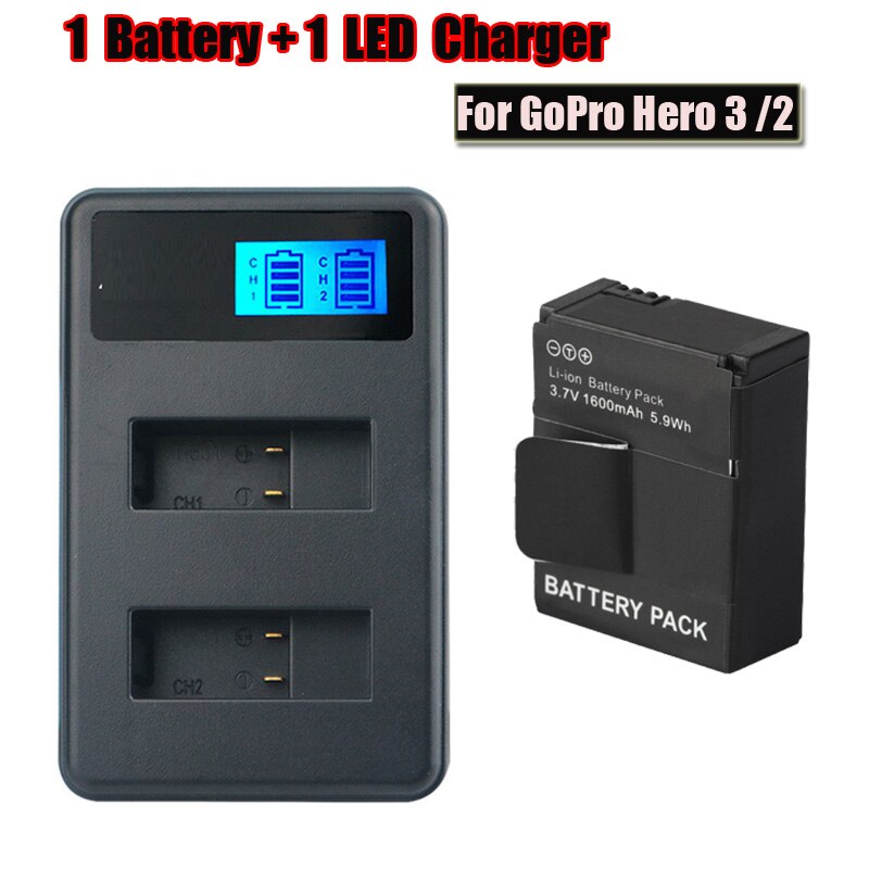 Kit chargeur USB pour Gopro hero3 3 + caméra d'action, 4 pièces, batterie 302 + écran LCD à Double fente, accessoires: E Package