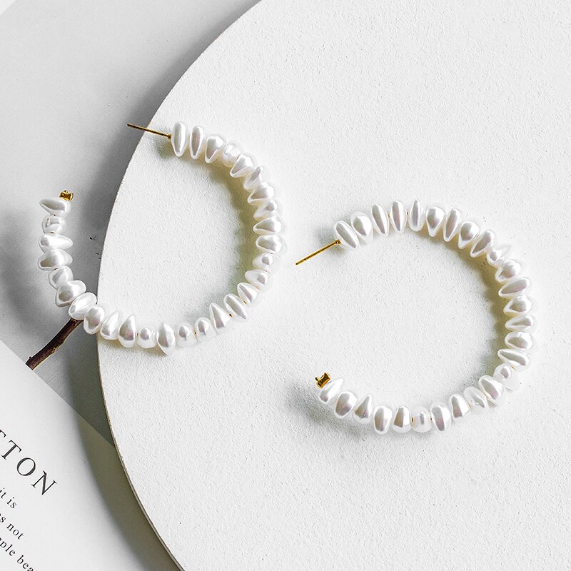 Boucles d'oreilles créoles en perles de culture coréennes, couleur or, simples, en forme de grand cercle, pour femmes, bijoux de mariage: Produit 4