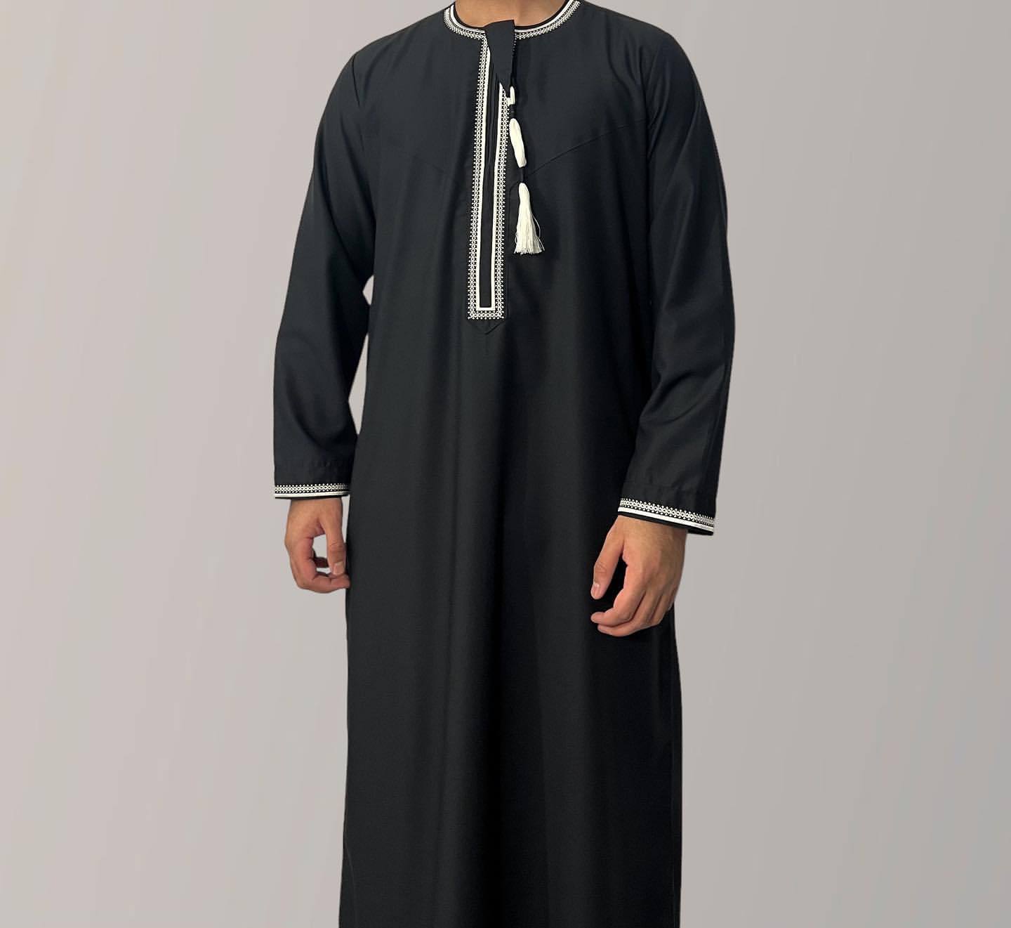 Moslim Mode Abaya voor Mannen Lange Mouw Jurk Gewaad O-hals Borduren Mannen Jubba Thobe Pakistan Arabische Islam Kleding Gebed Kaftan