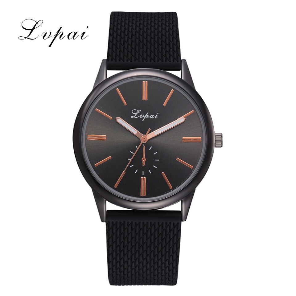 Lvpai Brand Ladies Wrist Watch Luxury Silver Silicone Strap Dress Quartz Clock Simple Silver Bracelet Watches: Black