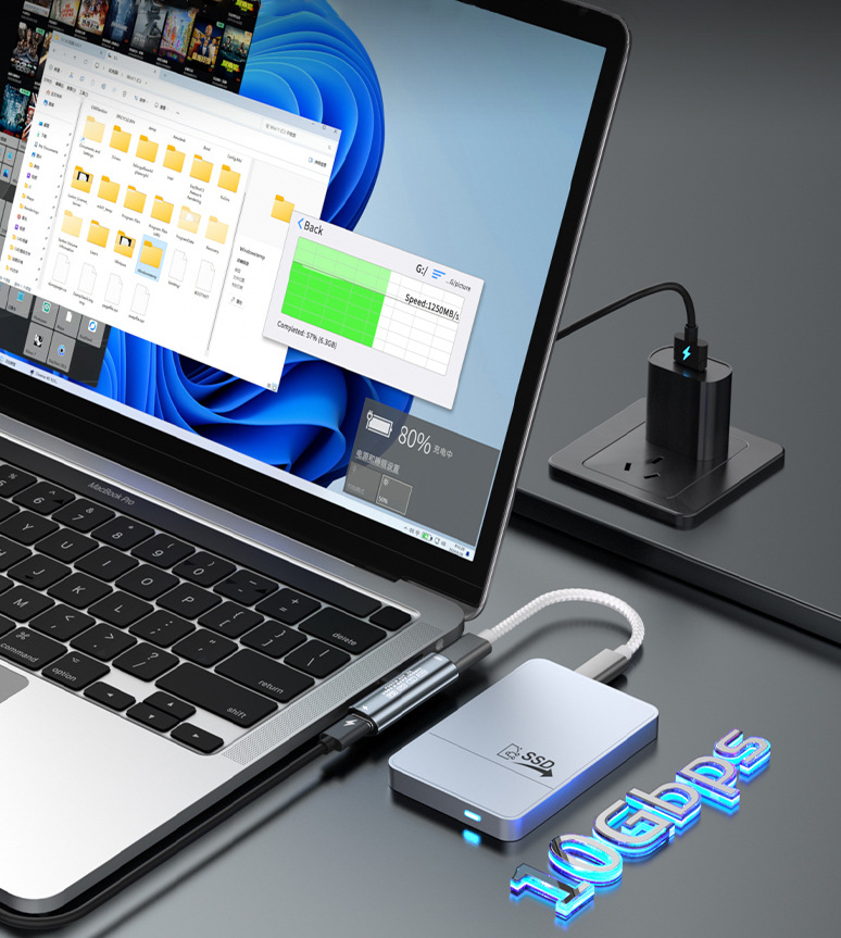 PD 60W Fast Charging USB C Adapter Audio Converter, 2 in 1 Charging USB3.2 10Gbps Data Transfer Adapter For Phones And Tables