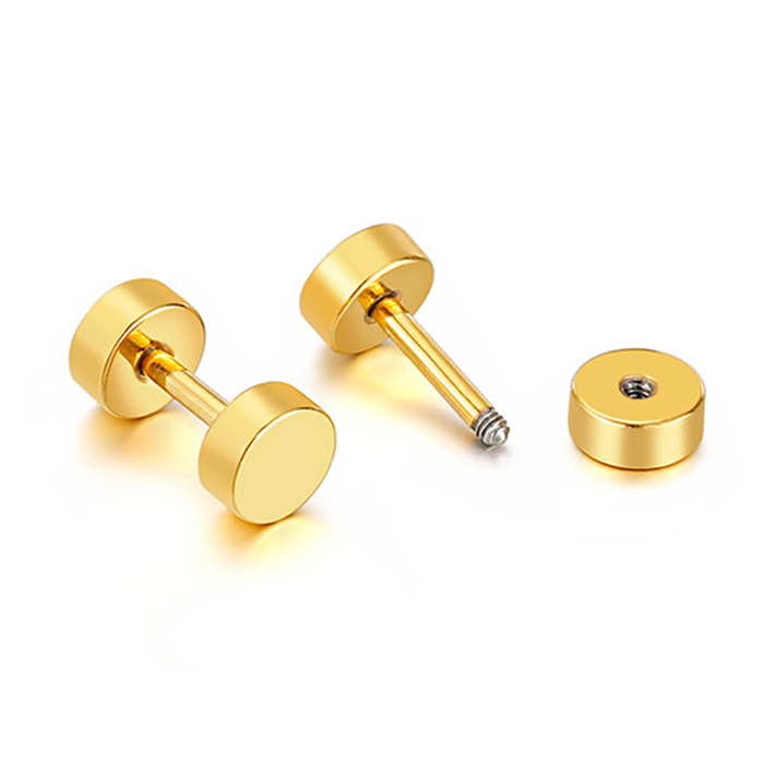 Pendientes con pasador de pastel redondo de doble cara para mujer/hombre, joyería para Piercing de cartílago de oreja de acero inoxidable, 2 uds.: Blanco / Color amarillo dorado claro