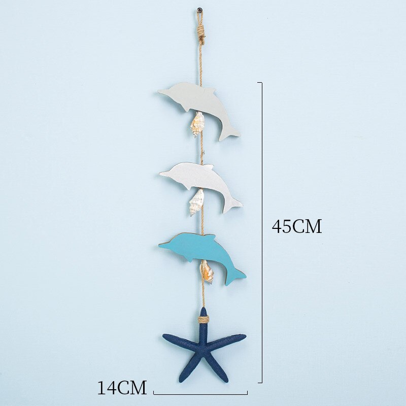 Nautisk trä fisksnöre hänge naturlig sjöstjärna skal ankare delfin fingerling sträng trä kombination hem strand inredning: N08