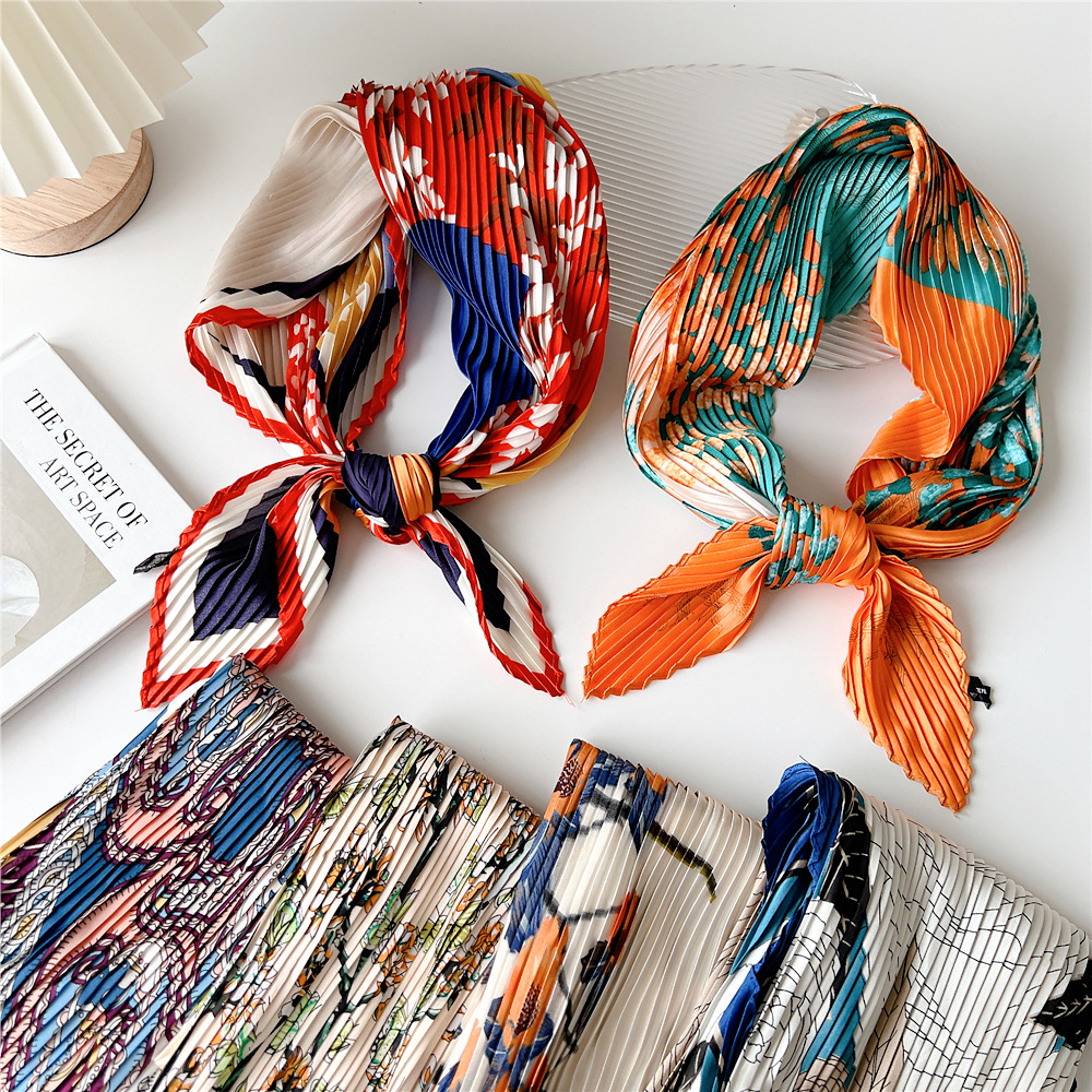 70*70Cm Vouwen Bloemenprint Vierkant Haar Sjaal Bandana 'S Haarband Hoofdband Hoofddoek Hoofddoek Tulband Omslagdoek