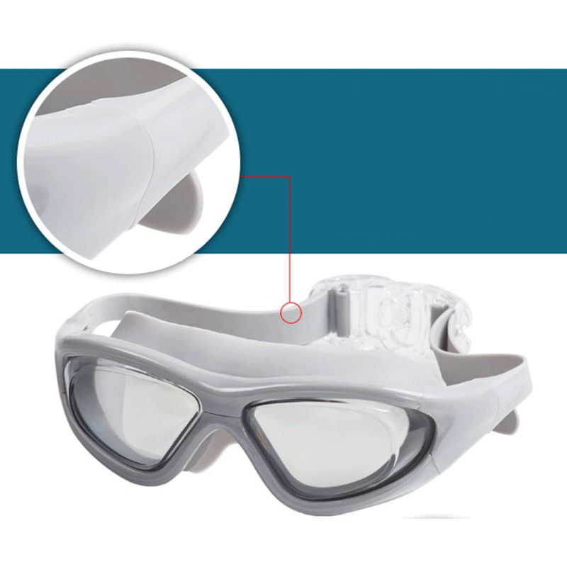 Fladt lys vidvinklet spejlet svømmebrille uden utæt anti-tåge-uv-beskyttelse