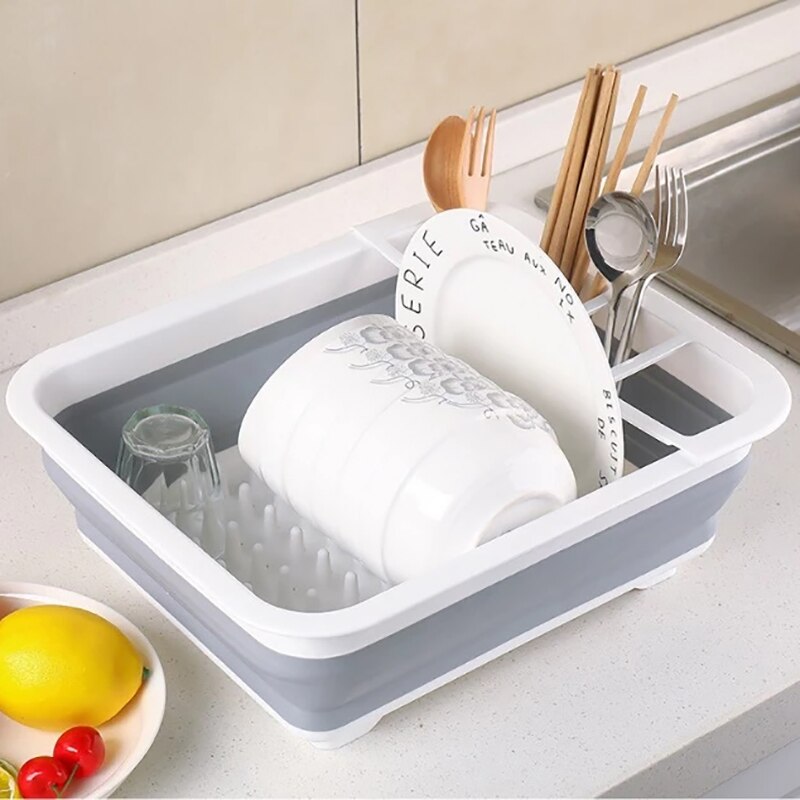 Escurridor de vajilla plegable portátil para el hogar, estante organizador de vajilla, soporte de almacenamiento para la cocina