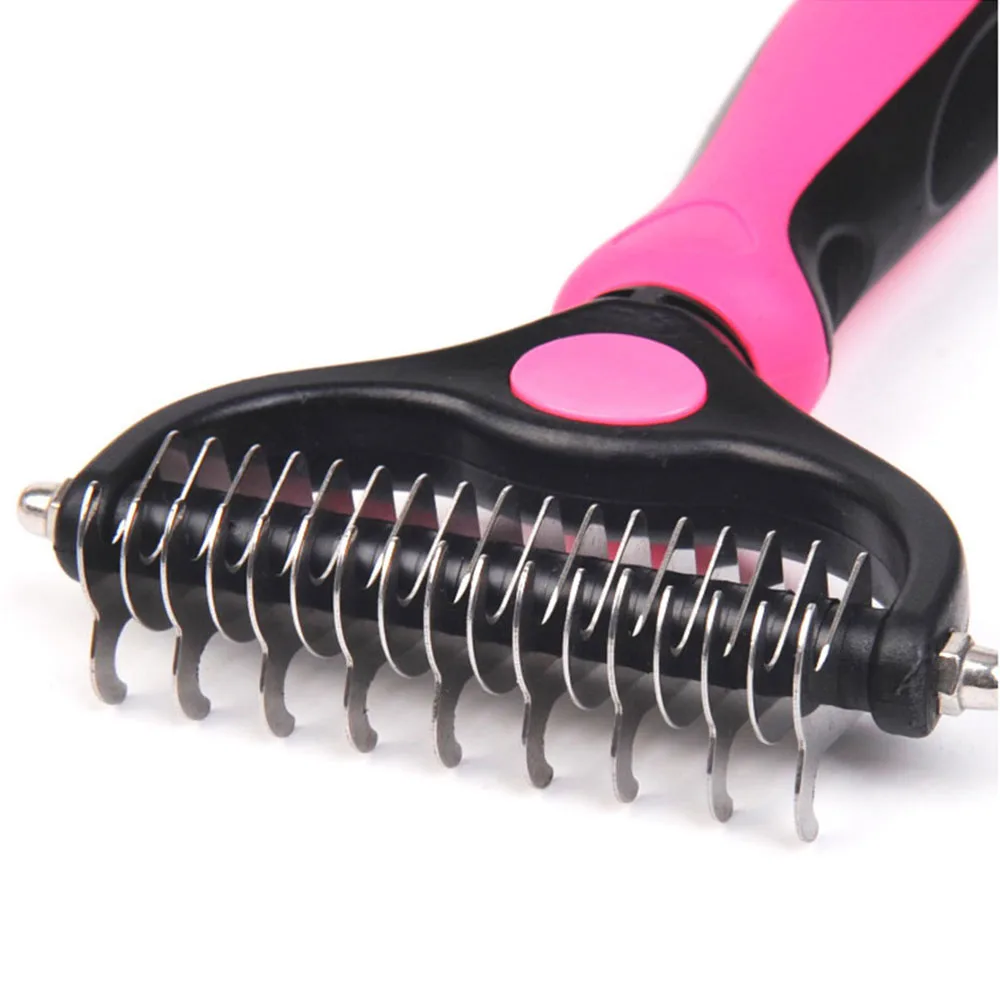 Pet Grooming Brush - Double Sided Dematting Tool - Undercoat Rake for Dogs & Cats