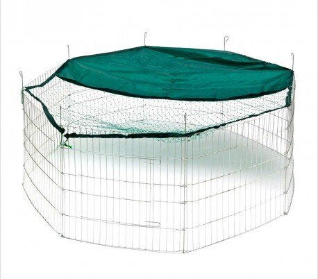 26477 Recinto octagonal para exteriores para animales pequeños con parasol