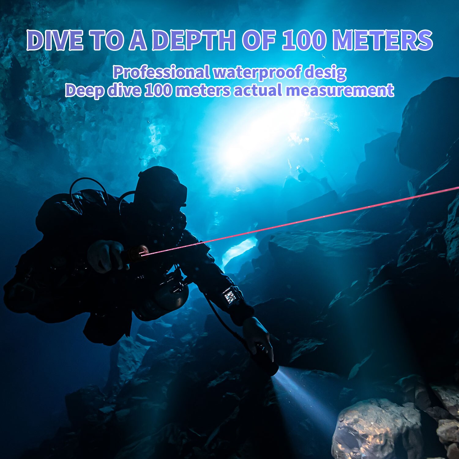 Super bright Diving Flashlight IP68 highest waterproof rating diving light Powered by 18650 battery With hand rope