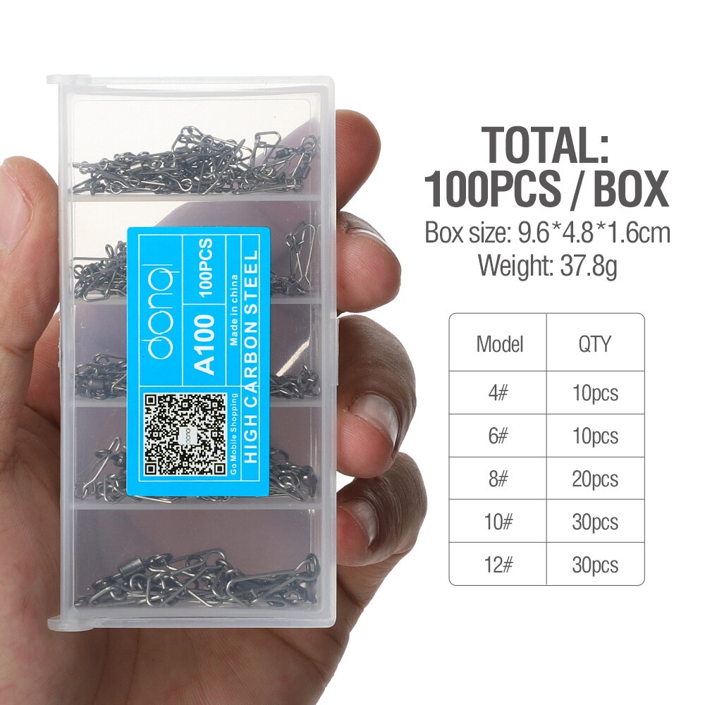 DONQL 100Pcs/Box Swivels Fishing Connector 4# 6# 8# 10# 12# Stainless Steel Barrel Rolling Connector Fishhook Lure Accessories: Default Title