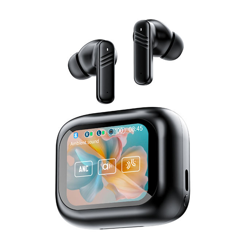 voll-Touchscreen-Kopfhörer ANC Bluetooth 5.4 Ohrhörer mit Geräuschunterdrückung, kabellose in-Ohr-ENC-Ohrhörer mit Mikrofon für Smartphone: Schwarz