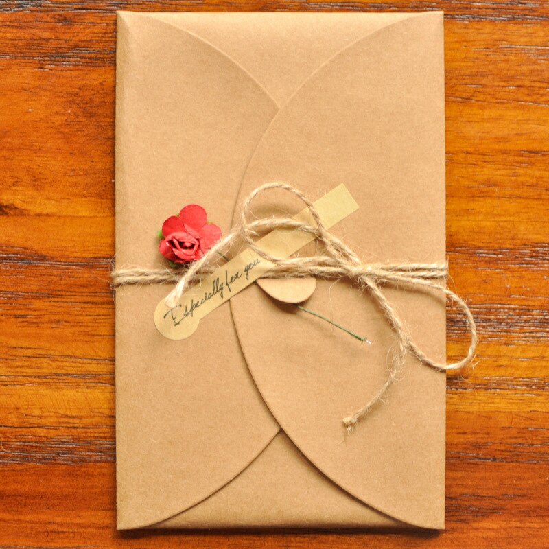 1PCS Vintage Kraft Paper Greeting Card DIY Handmade Dried Flower Thank You Card Valentine's Day Handwritten Blessing: C