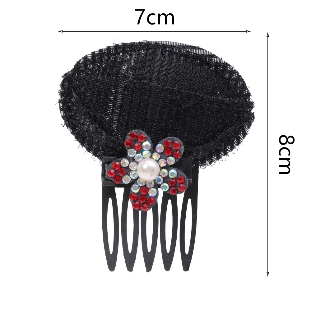 Rhinestone Puff Hair Head Cushion Invisible Fluffy Hair Pad Sponge Clip Bun Bump Volume Hairs Base For Women Hair Accessory: Silver