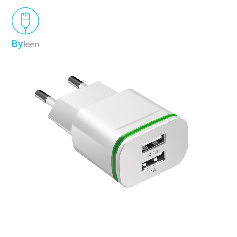 5V 2.1a/1a 2 Ports USB lampe LED verte Prise UE Chargeur Rapide Adaptateur de Câble Pour LG K10 K4 K5 K7 K8 Q6 X puissance K220DS G4 G5: white charger