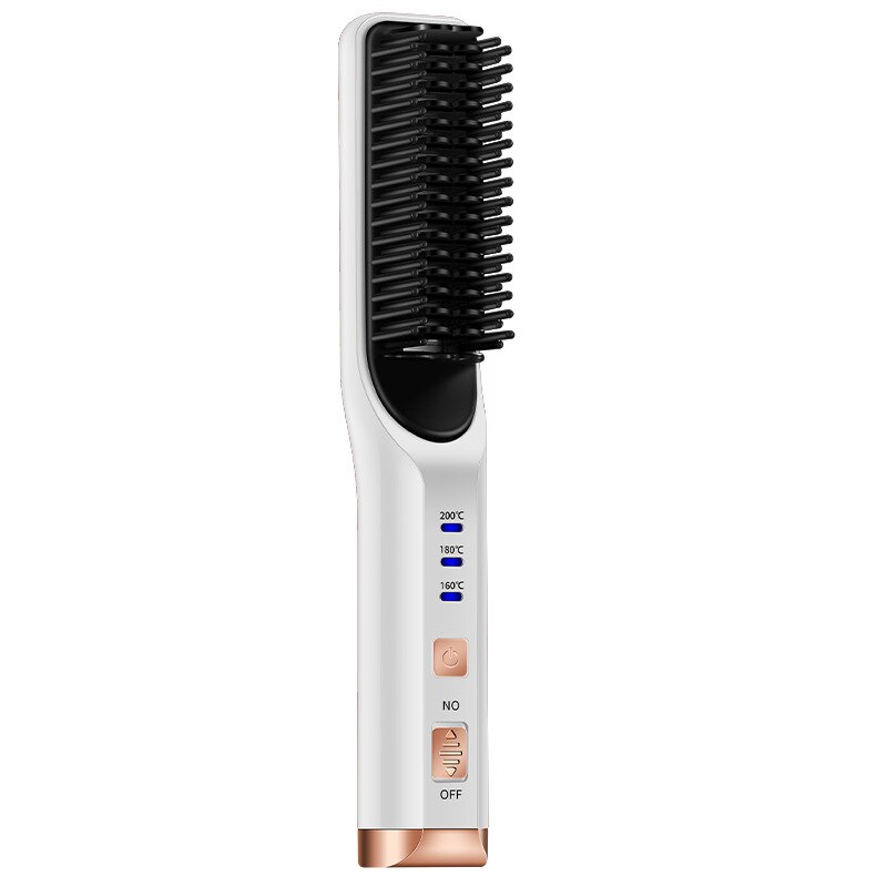 Brosse à cheveux sans fil, lisseur, batterie 4000mAh, peigne chauffant, température réglable, outils de coiffure: WHITE