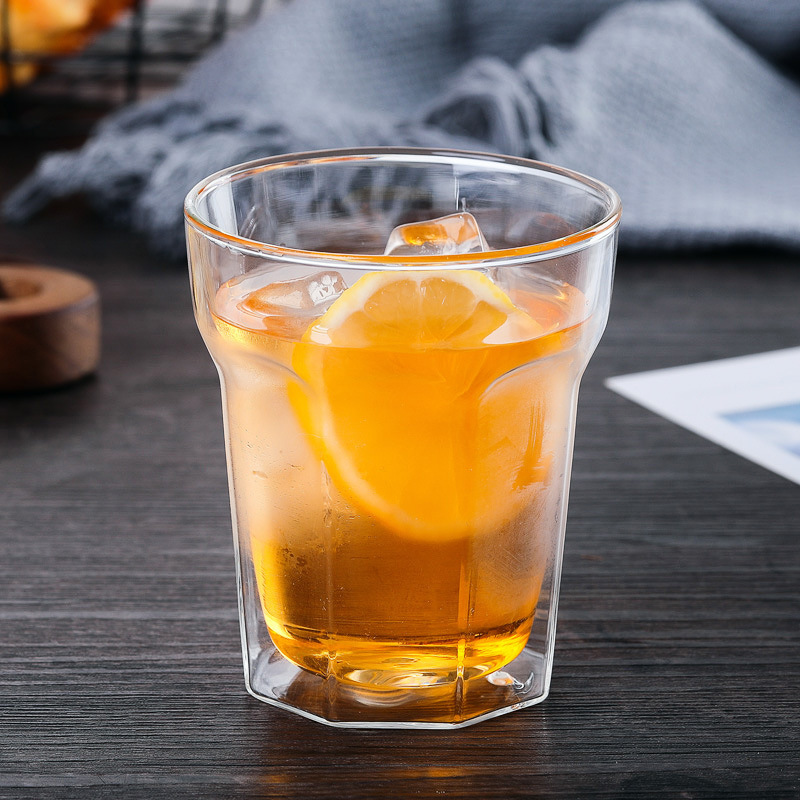 Originalitet varmebestandig dobbeltvegg varmeisolasjon gjennomsiktig åttekantet kopp originalitet melk øl glass vaso kaffekrus