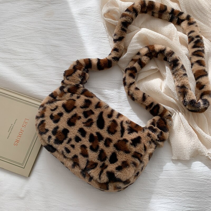 Sacos de ombro de pelúcia de leopardo quente para o outono e inverno das senhoras da forma do vintage bolsas femininas grande capacidade saco do mensageiro: 2