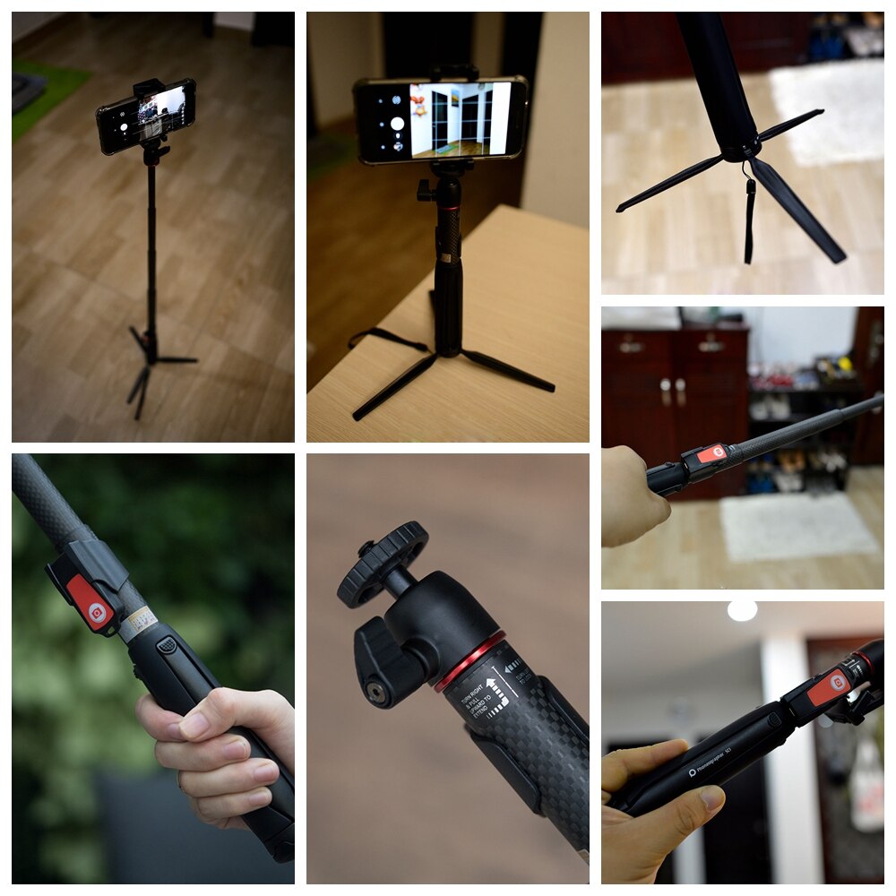 BENRO SC1 inalámbrico Bluetooth fibra de carbono flexible selfie stick Mesa trípode para iphone X acción cámara Gopro Sumsang pk smooth4