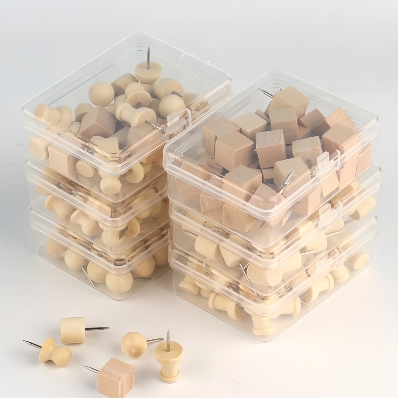 1Box Wood Push Pin Decoration Thumb Tacks Wooden Head Pin Wood Map Tacks Marking Pin For Cork Boards Bulletin DIY Craft Projects