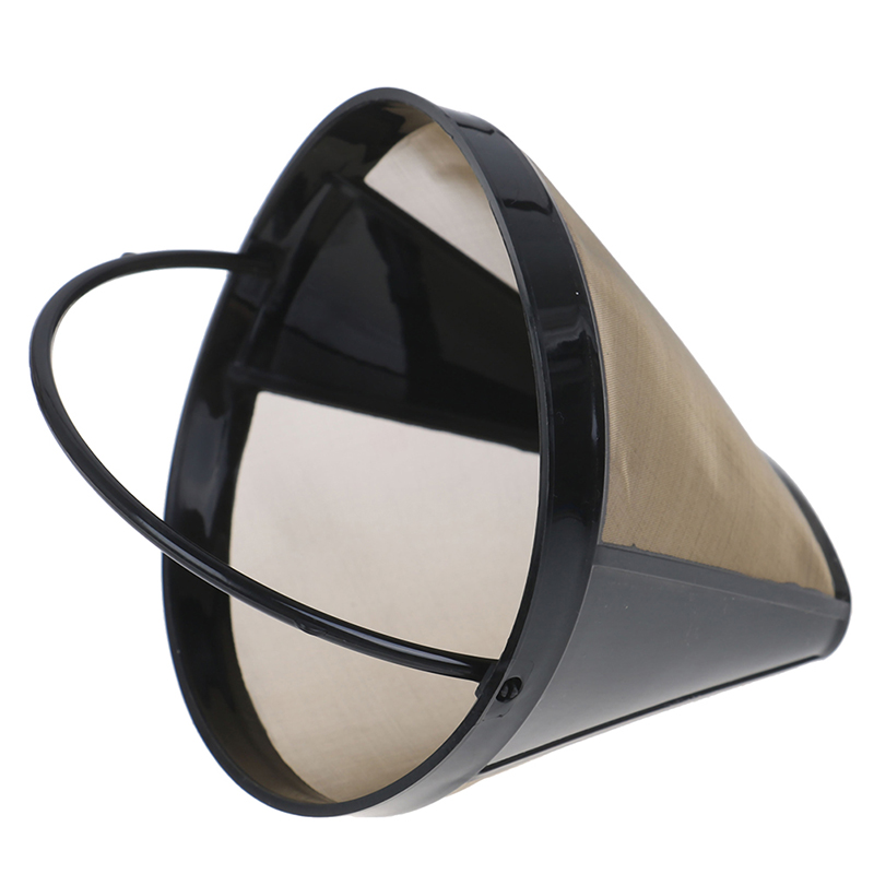 1pc Washable Handle Coffee Filter Stainless Steel Reusable Coffee Filter Cone-Style Refillable Gold Mesh Cafe Maker Machine Tool