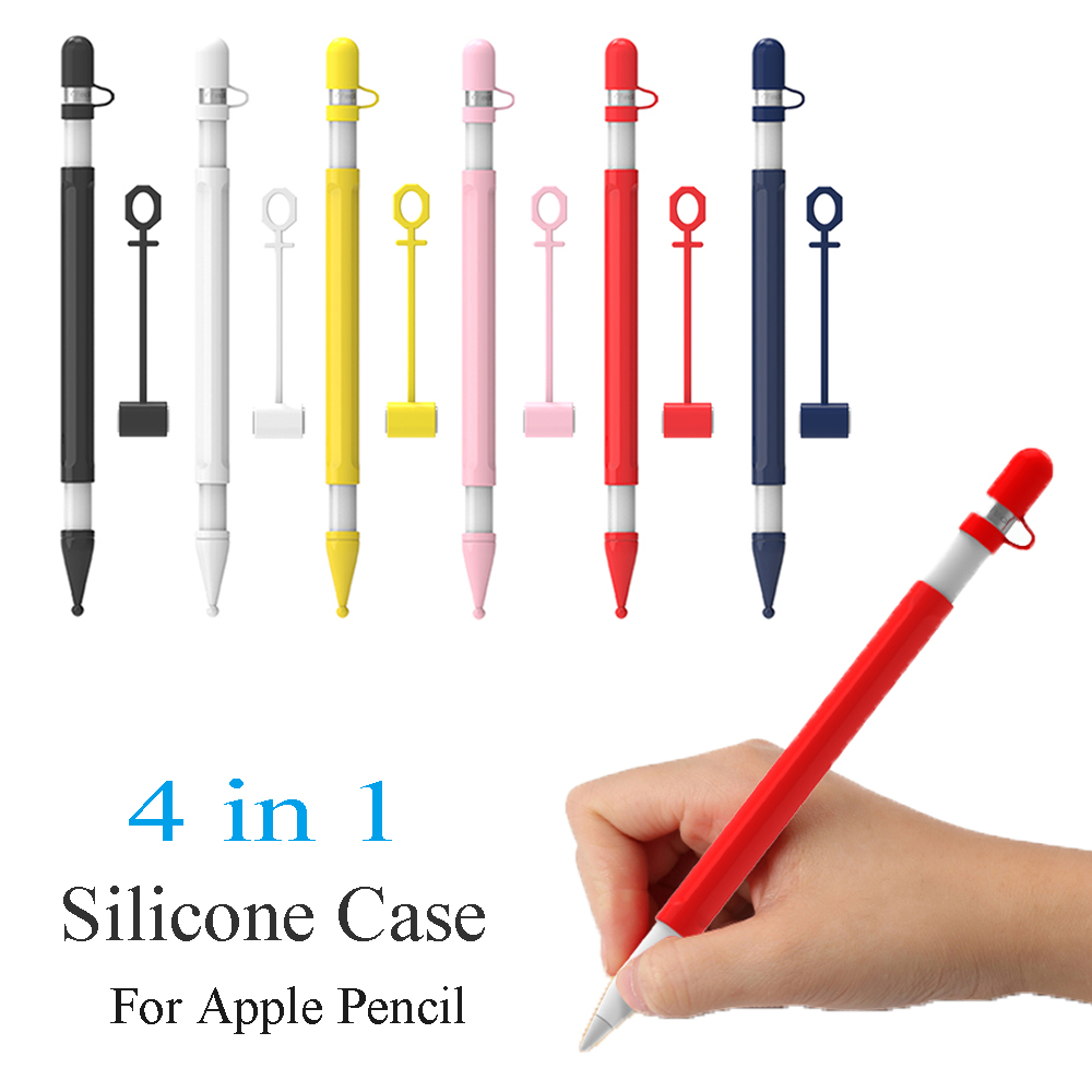 4 In 1 Siliconen Case Voor Apple Etui Voor Ipad Tablet Touch Pen Stylus Beschermhoes Nib Cover Met anti-Verloren Band