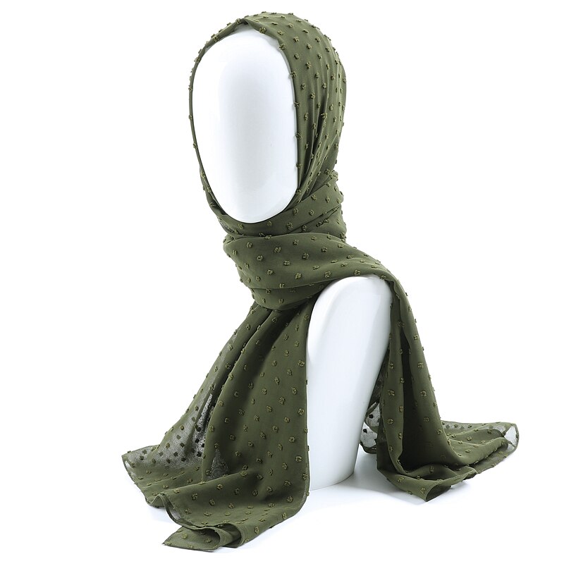 Écharpe longue châle en mousseline de soie | pom bulle, bandeau musulman, maxi points islamiques, écharpe hijab uni