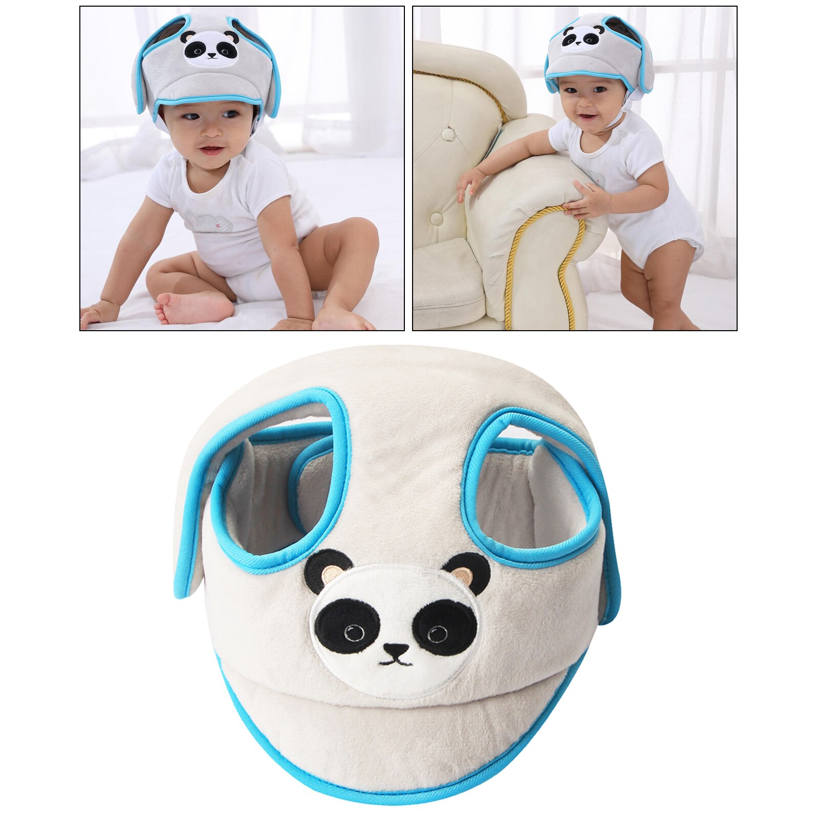 Baby Infant Toddler Cartoon Animal Pattern No Bumps Safety Helmet Head Cushion Bumper Bonnet: Grey