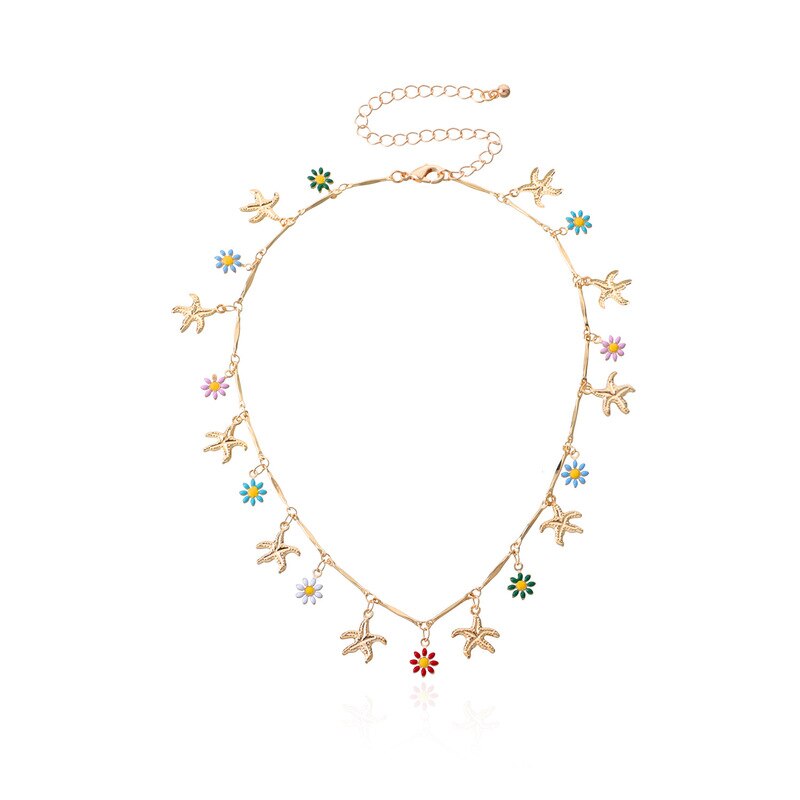 Nowe koreańskie piękne kwiaty Daisy kolorowe zroszony urok komunikat krótki Choker naszyjnik dla kobiet biżuteria wakacje: SP1369-1-1