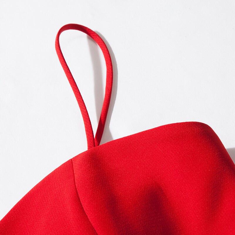 YGELILA otoño vestido rojo Línea A cuello cuadrado espalda descubierta sólido vestido espagueti Correa media pantorrilla vestido de de boda 65510