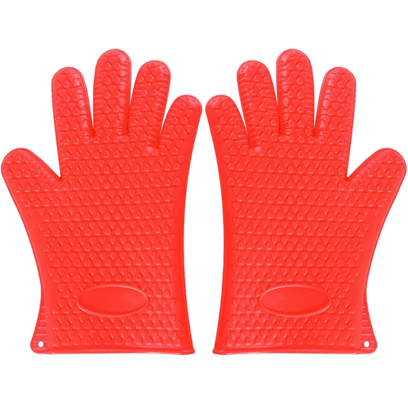 1/2Pcs Oven Mitts Baking Gloves 230 Heat Resistant Silicone Glove Kitchen Thicken Barbecue Oven Cooking Glove BBQ Grill Gloves: Blue