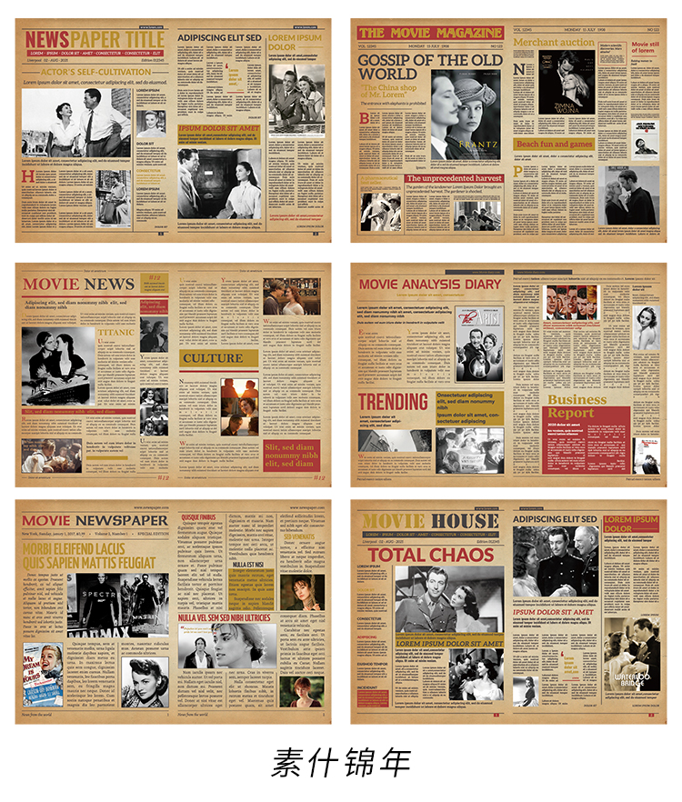 12Pcs Vintage Newspaper Lady Photo Craft Paper Stickers Retro Poster DIY Scrapbooking Material Stickers: Set 3